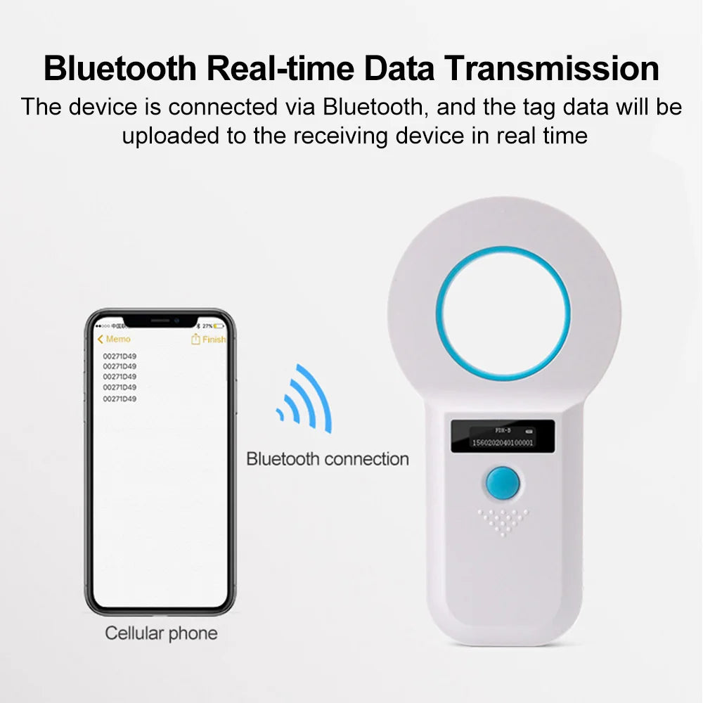 RFID Pet Microchip Scanner — 134/125kHz, OLED Display, USB & Bluetooth (W90B)