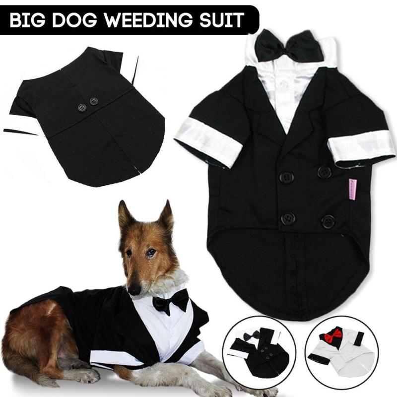 Dog Gentleman Tuxedo Suit with Bow Tie — Cotton, Black or White, XS–L-XL