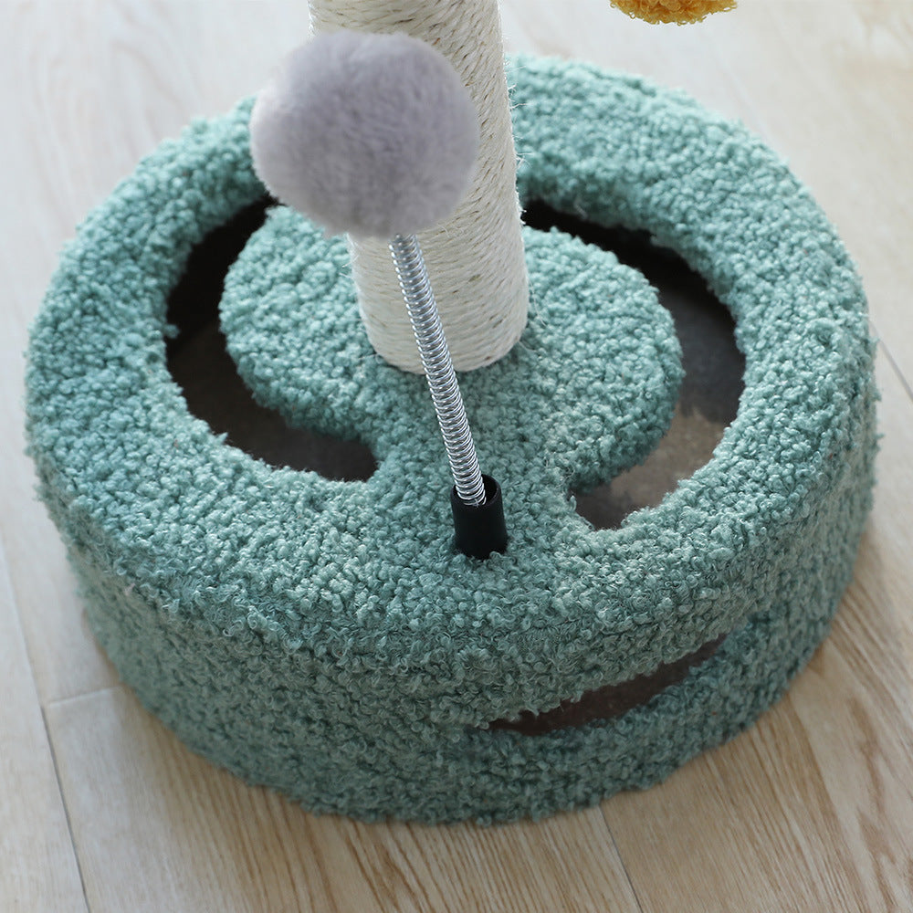 Multifunctional Cat Scratching Column with Perch — Particleboard & Velvet, Yellow or Purple
