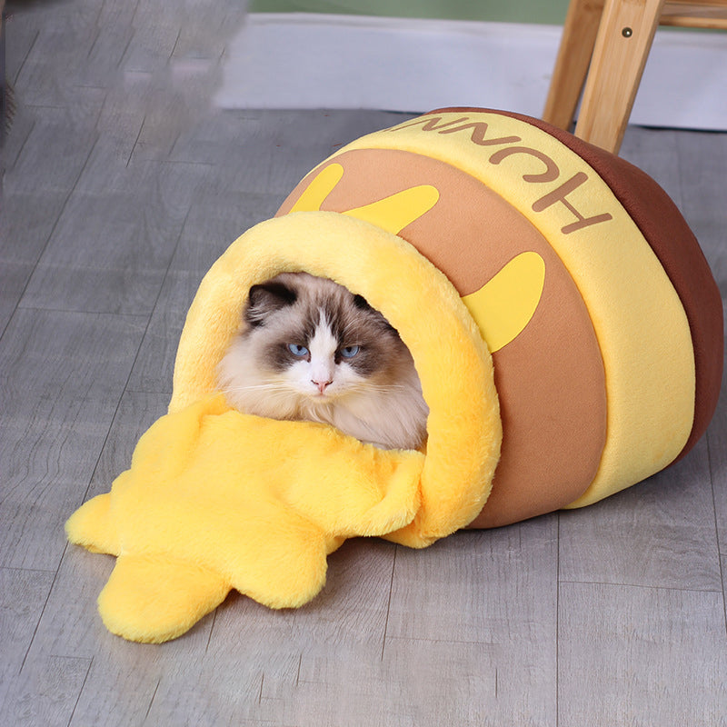 Honey Jar Cat Bed & Kennel – Cozy Winter Warm Cave House for Cats