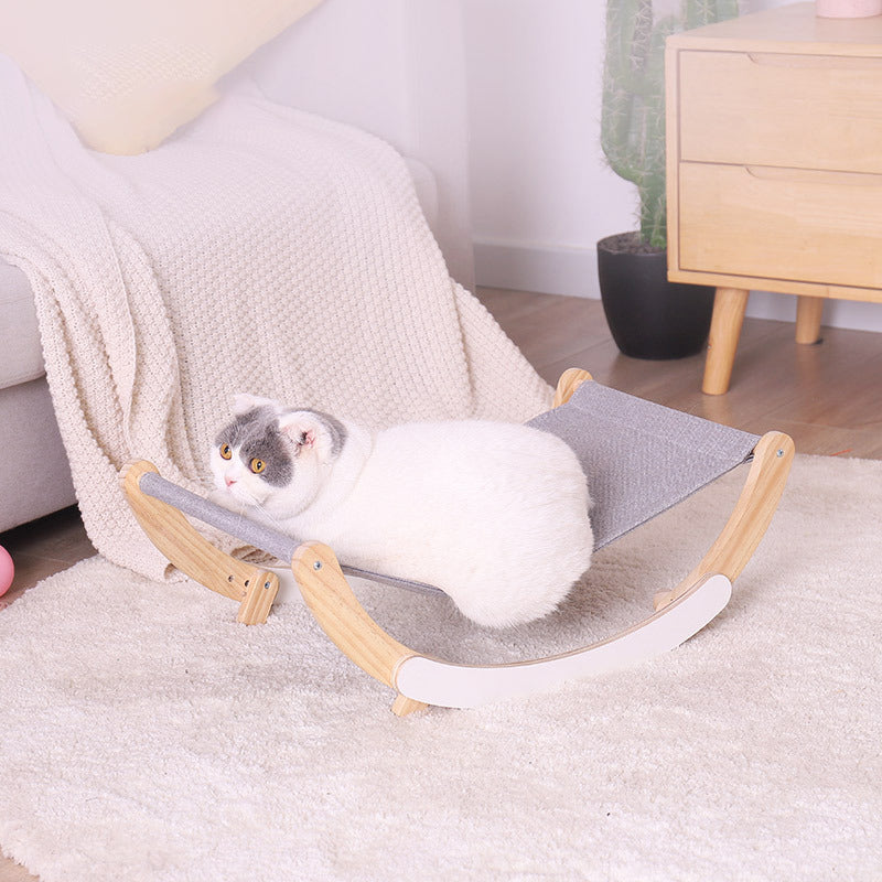 Wooden Cat Rocking Hammock with Washable Pad — Gray & Blue
