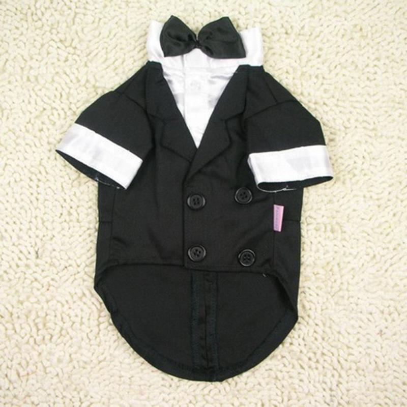 Dog Gentleman Tuxedo Suit with Bow Tie — Cotton, Black or White, XS–L-XL