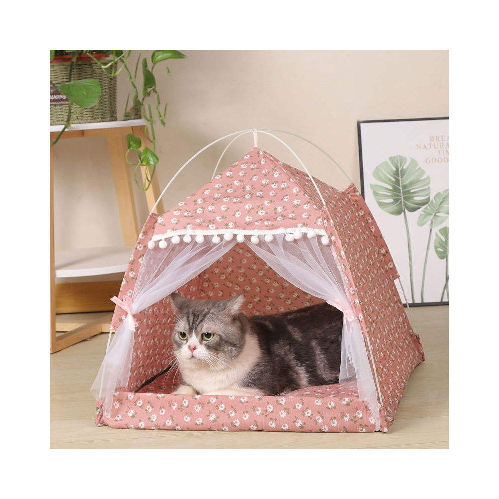 Canvas Pet Teepee Tent Bed — Indoor Cave Bed for Dogs & Cats, Sizes S–XL, 2 Colors