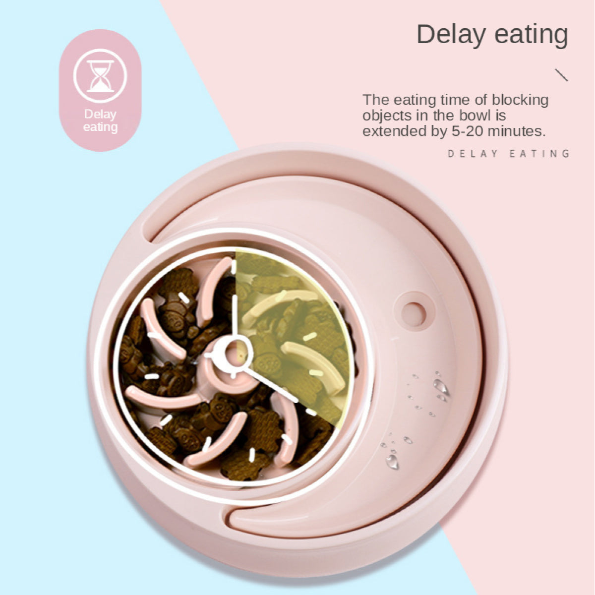 Sun & Moon Dual-Section Slow Feeder Pet Bowl — Anti-Choke, PP Plastic, Pink or Blue