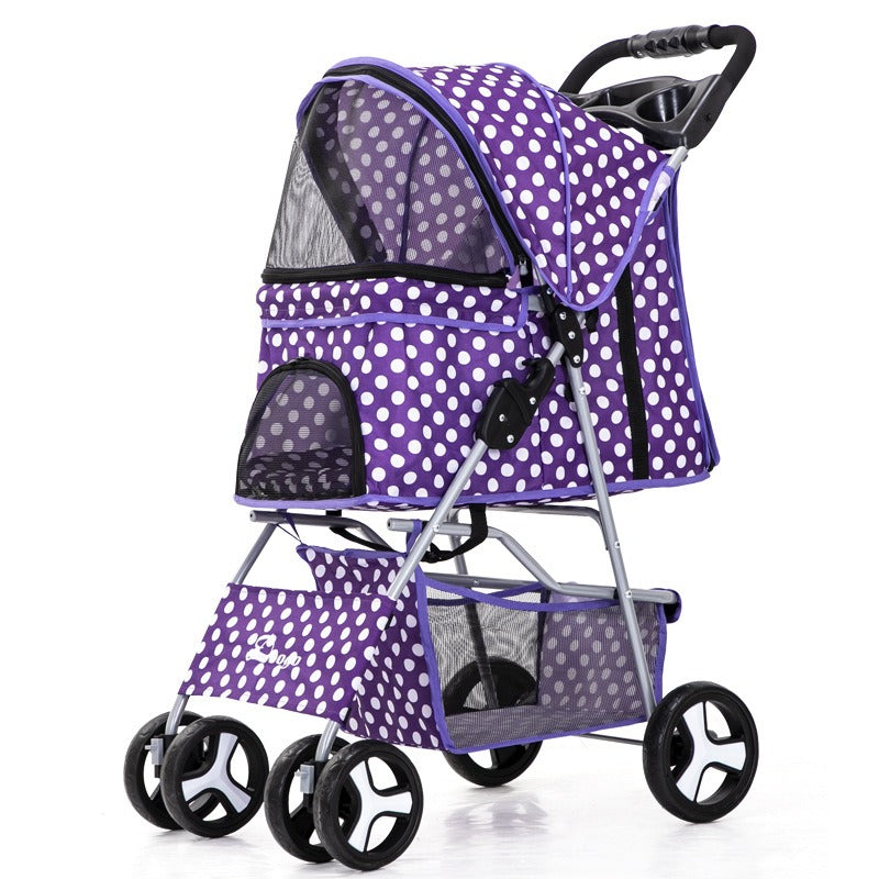 Foldable Four-Wheel Pet Stroller — Steel Frame, 22+ Colors & Patterns