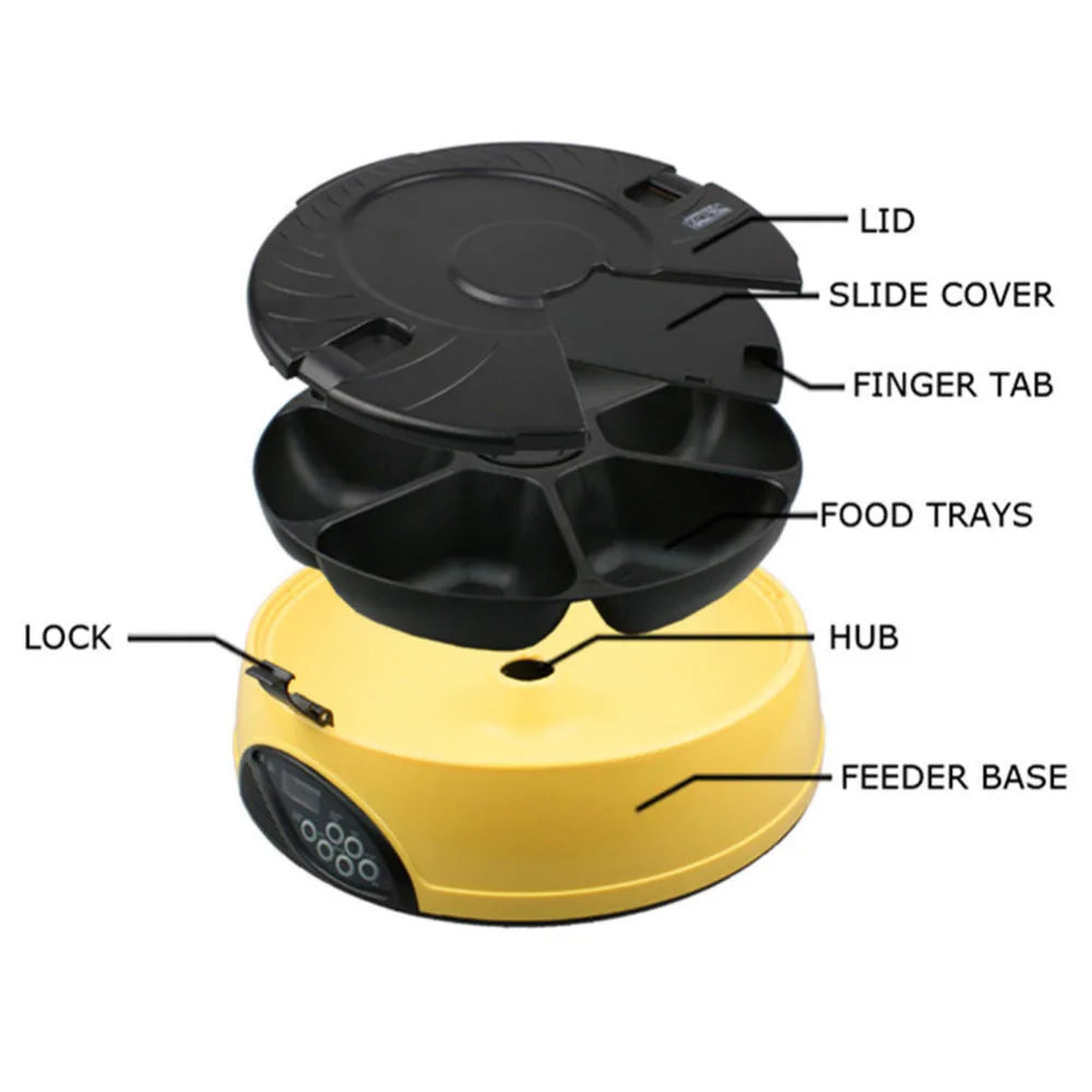 6-Meal Timed Pet Feeder — Voice Recording, 330ml Per Tray, 5 Colors