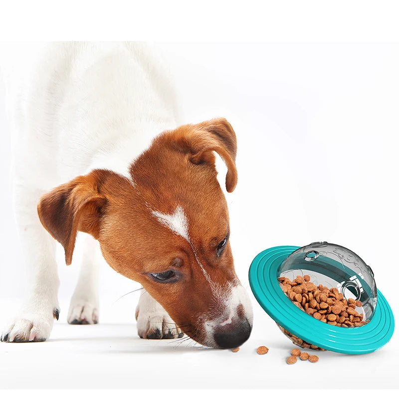 3-in-1 Dog Flying Disc & Slow Feeder Toy — Food Dispensing, Anti-Bite, Blue or Yellow