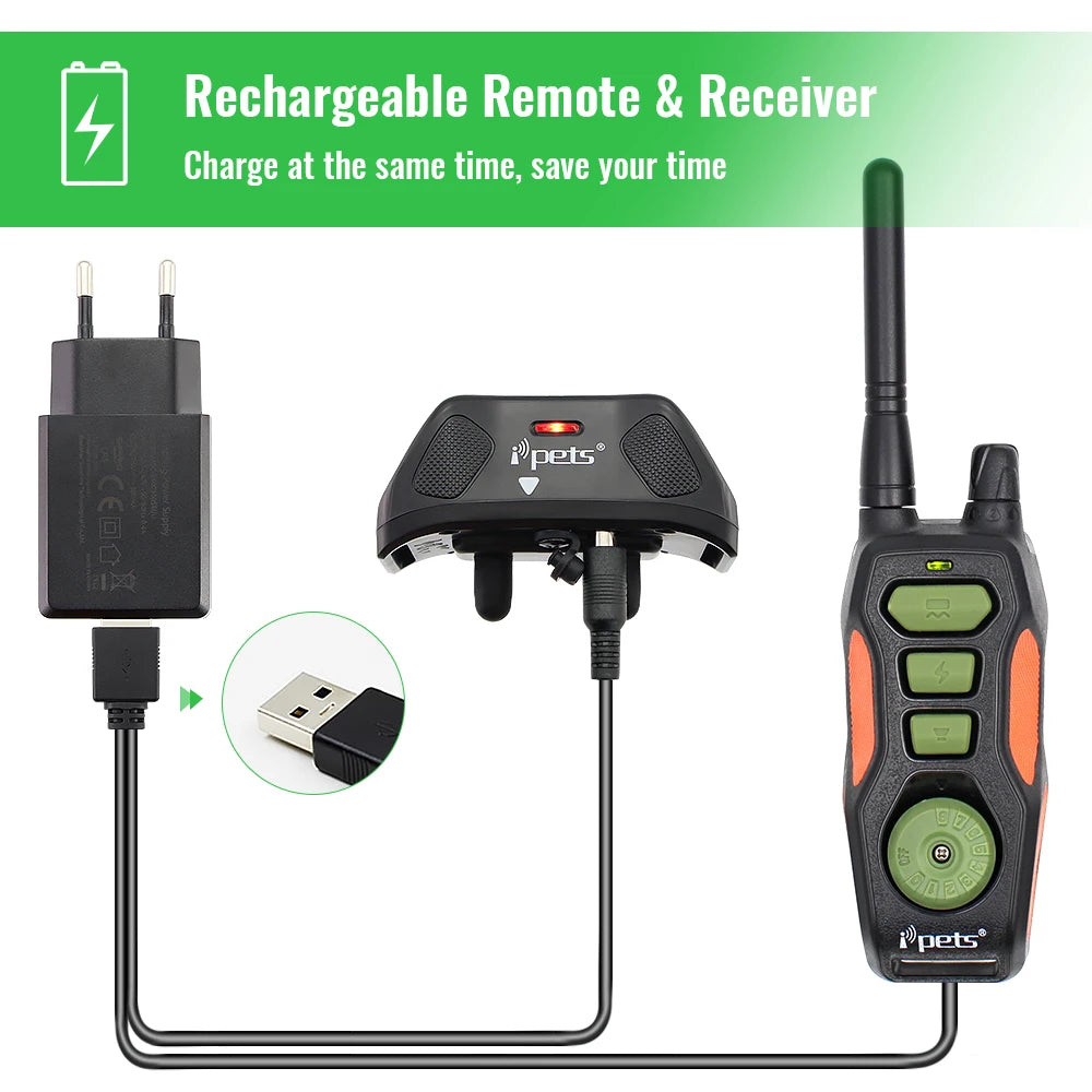 Ipets 618-1 New arrival! Dog shock collar bright color Remote 800M Waterproof and Rechargeable electric collar for dogs