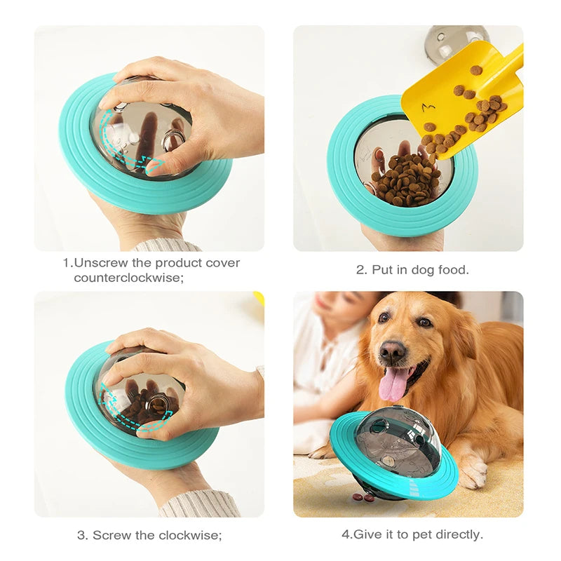 3-in-1 Dog Flying Disc & Slow Feeder Toy — Food Dispensing, Anti-Bite, Blue or Yellow