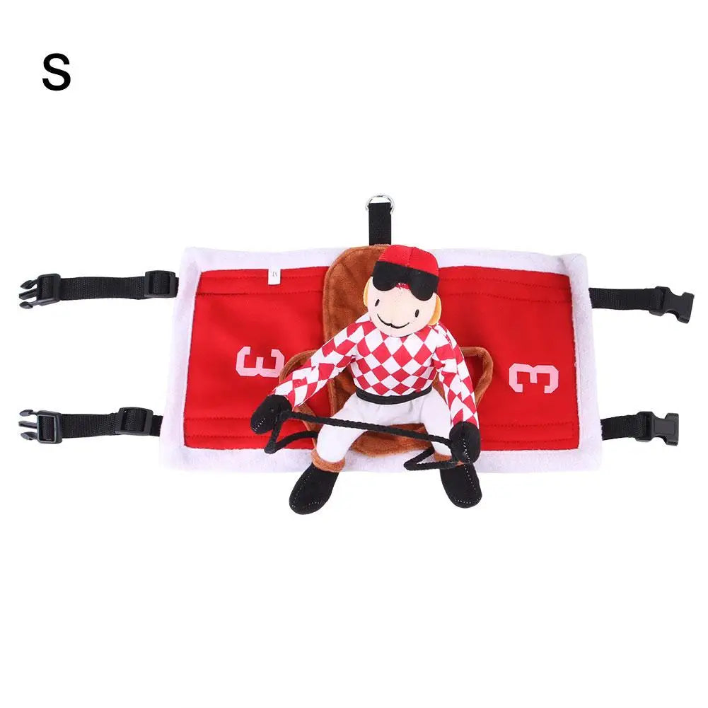 Jockey Rider Pet Costume — Flannel Saddle-Shape Riding Illusion for Cats & Small Dogs