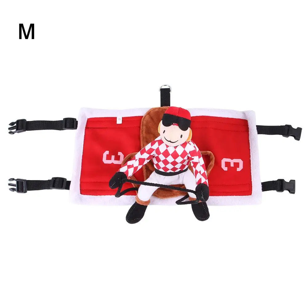 Jockey Rider Pet Costume — Flannel Saddle-Shape Riding Illusion for Cats & Small Dogs