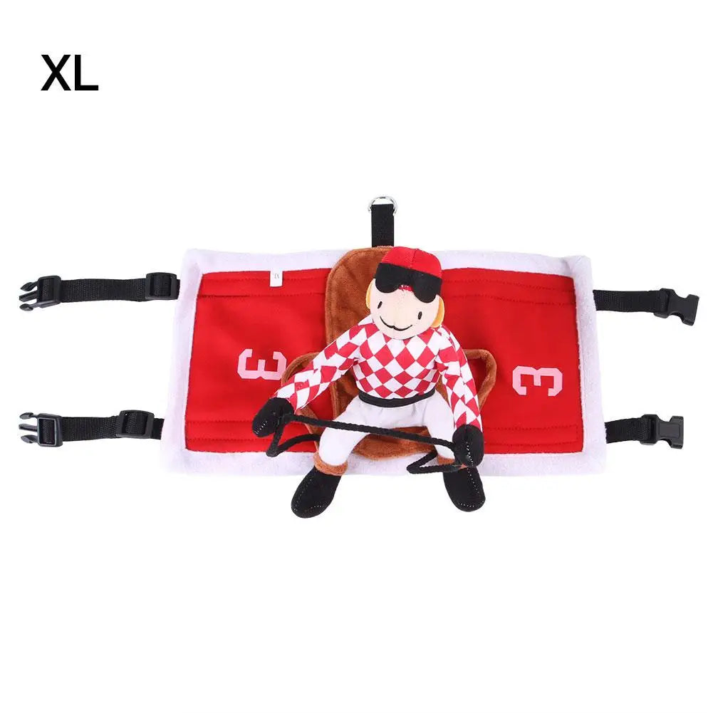 Jockey Rider Pet Costume — Flannel Saddle-Shape Riding Illusion for Cats & Small Dogs