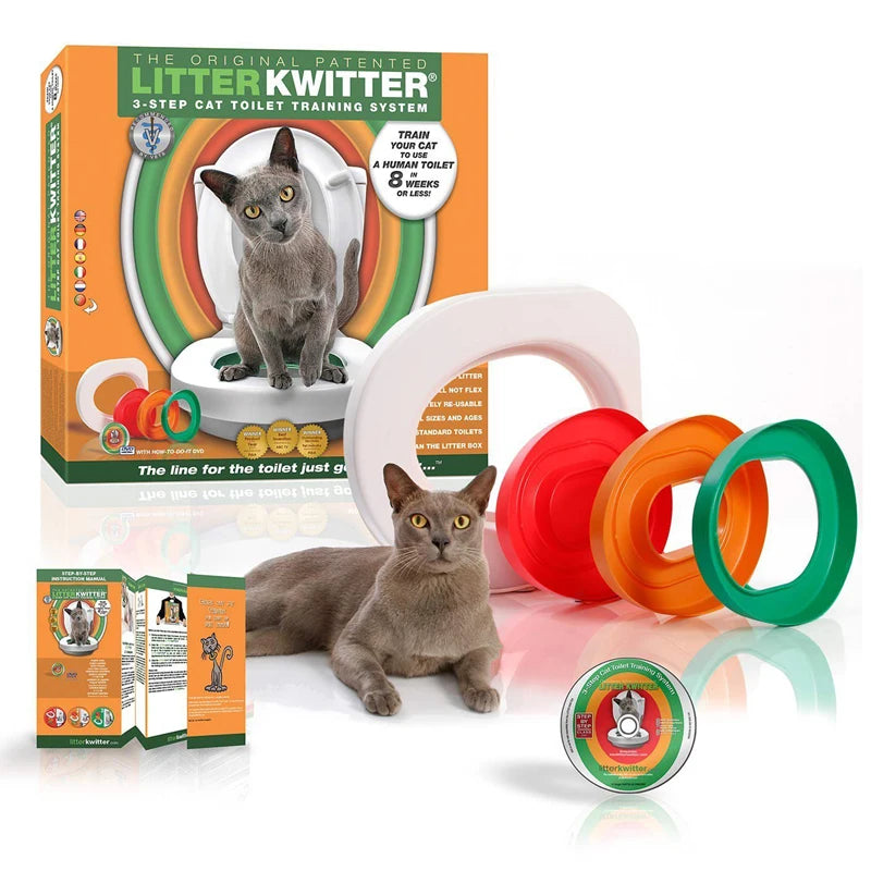 Cat Toilet Training Kit — Litter-Free Transition Tray, Plastic, Blue or White