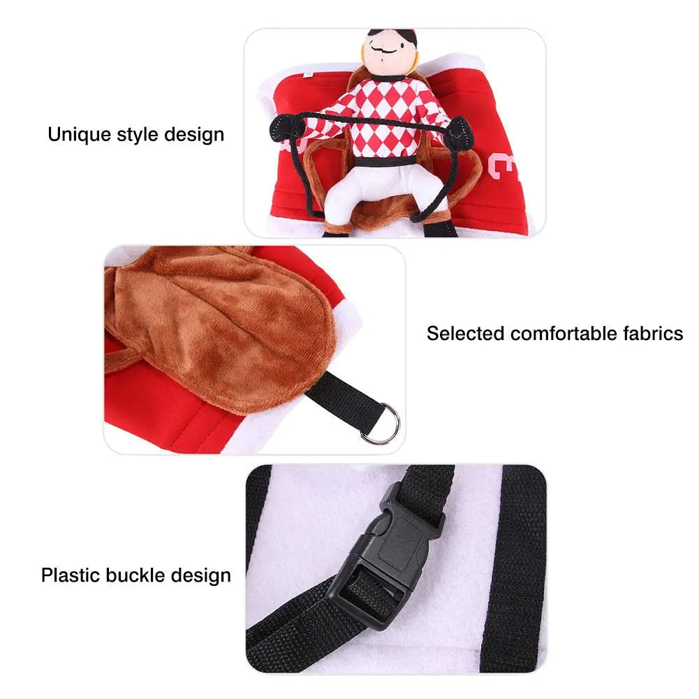Jockey Rider Pet Costume — Flannel Saddle-Shape Riding Illusion for Cats & Small Dogs