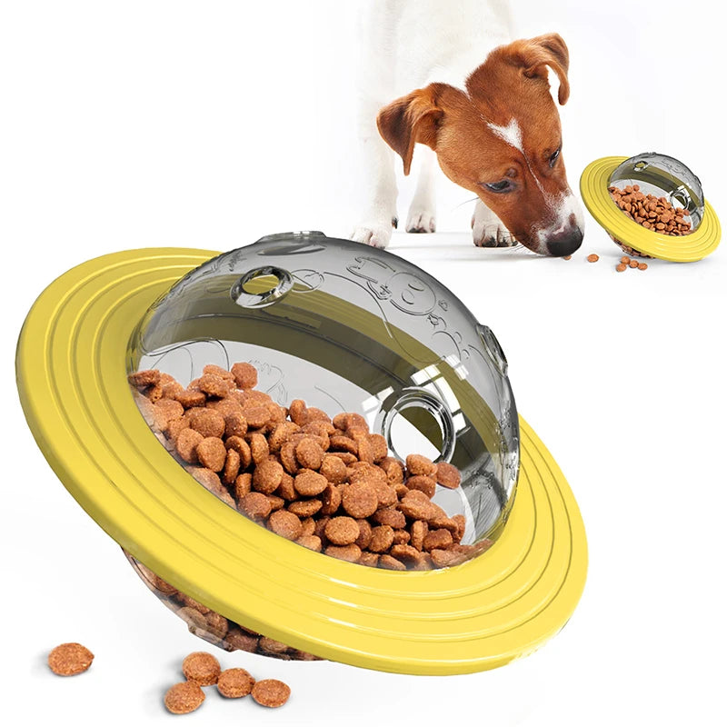 3-in-1 Dog Flying Disc & Slow Feeder Toy — Food Dispensing, Anti-Bite, Blue or Yellow