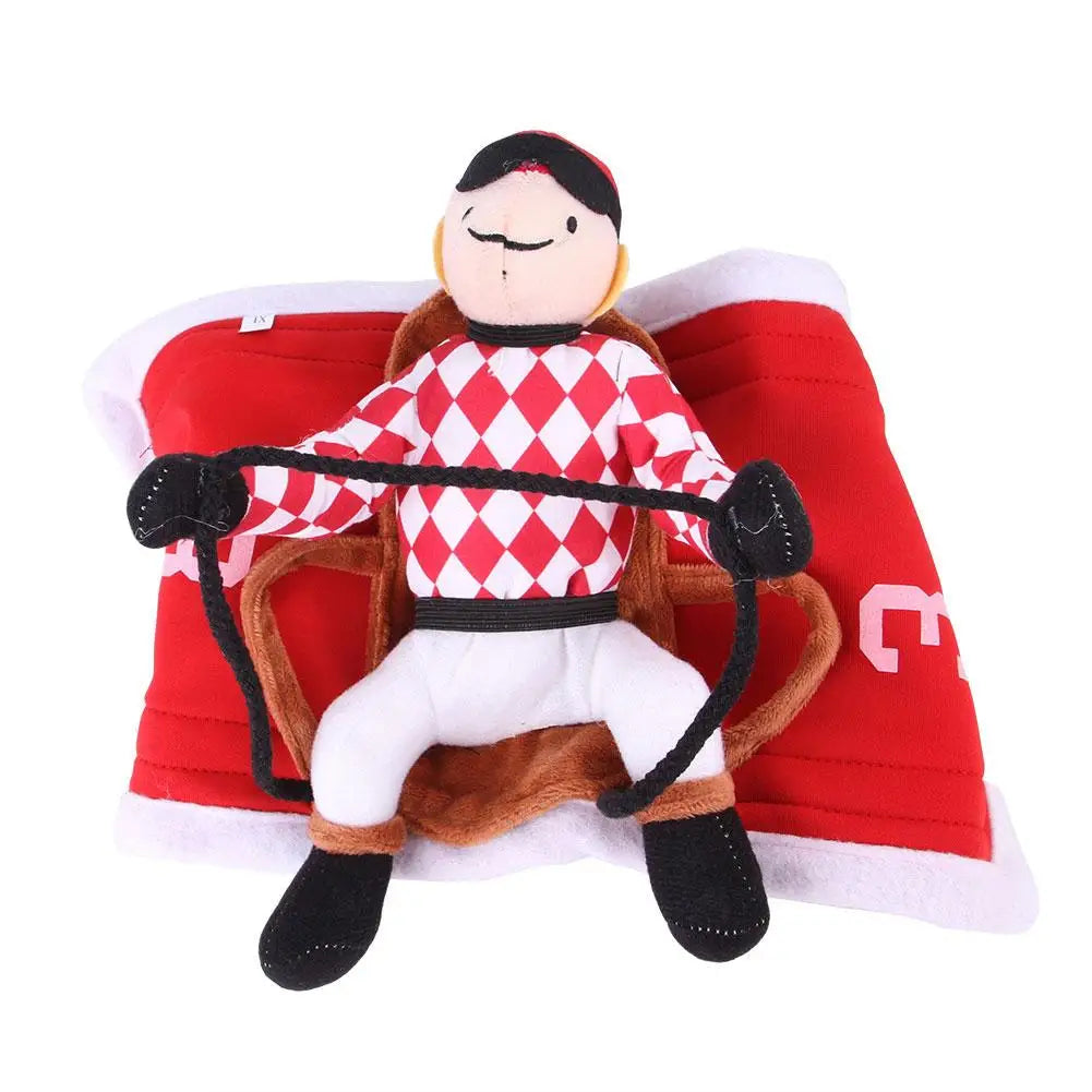 Jockey Rider Pet Costume — Flannel Saddle-Shape Riding Illusion for Cats & Small Dogs