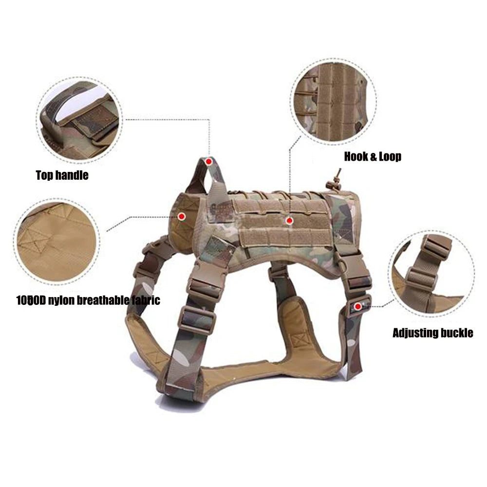 Tactical Dog Vest — Breathable Military Style, 1000D Nylon, Sizes M–XL, 3 Colors