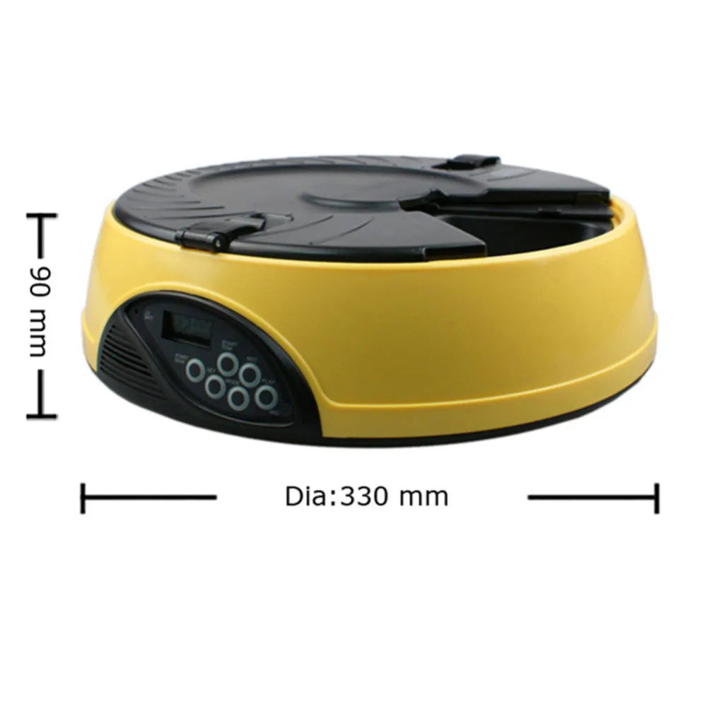 6-Meal Timed Pet Feeder — Voice Recording, 330ml Per Tray, 5 Colors
