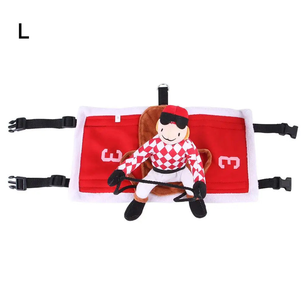 Jockey Rider Pet Costume — Flannel Saddle-Shape Riding Illusion for Cats & Small Dogs