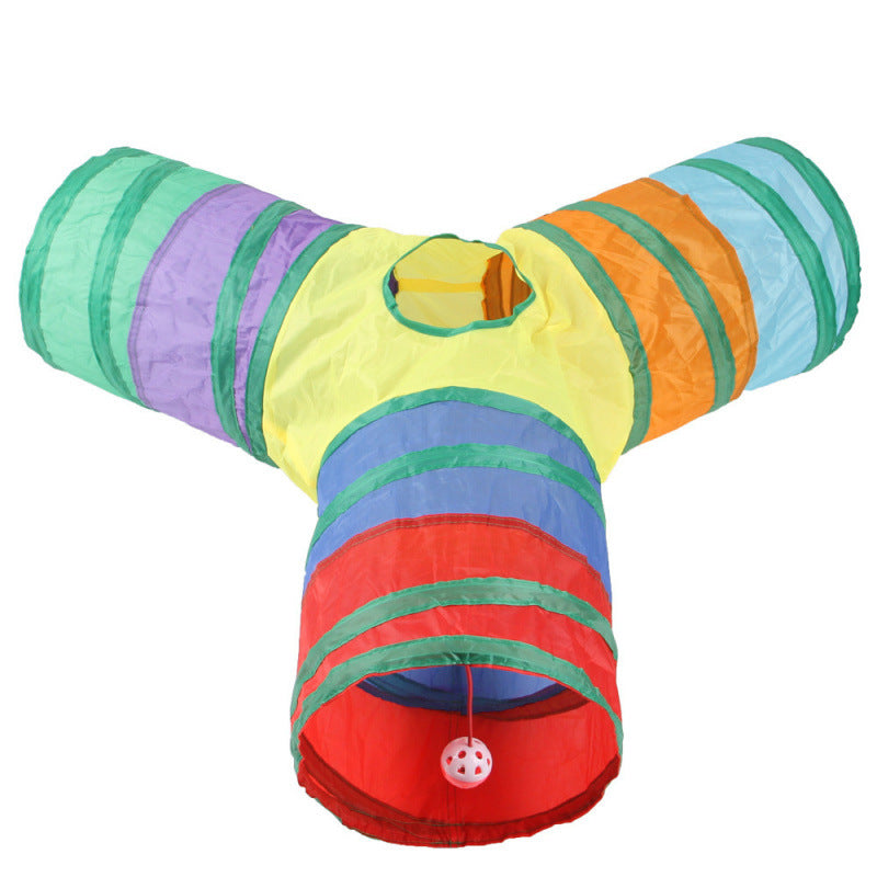 Modular Rainbow Cat Tunnel System — Foldable Interactive Play Tubes | Multiple Configurations | EM Pet Products