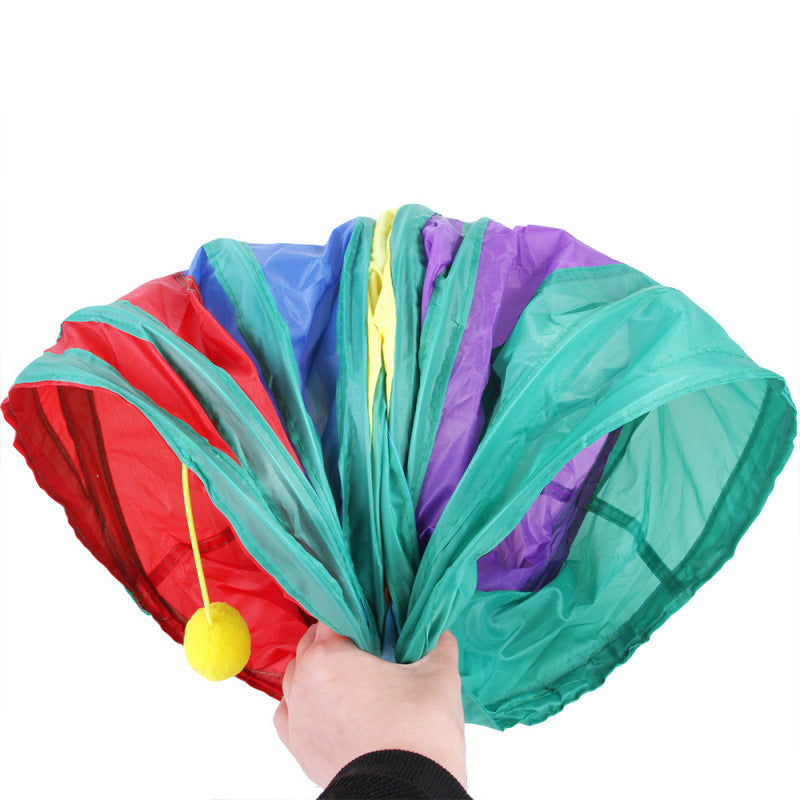 Modular Rainbow Cat Tunnel System — Foldable Interactive Play Tubes | Multiple Configurations | EM Pet Products