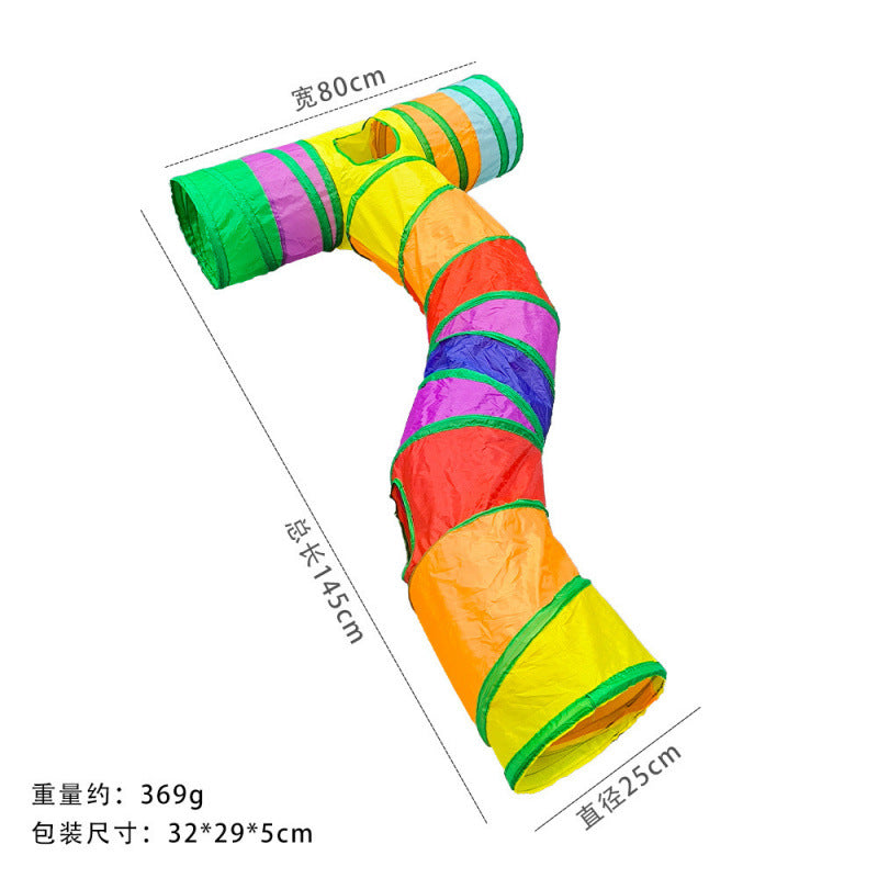 Modular Rainbow Cat Tunnel System — Foldable Interactive Play Tubes | Multiple Configurations | EM Pet Products
