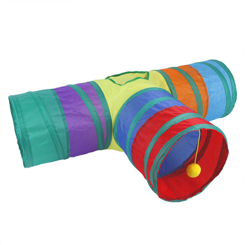 Modular Rainbow Cat Tunnel System — Foldable Interactive Play Tubes | Multiple Configurations | EM Pet Products