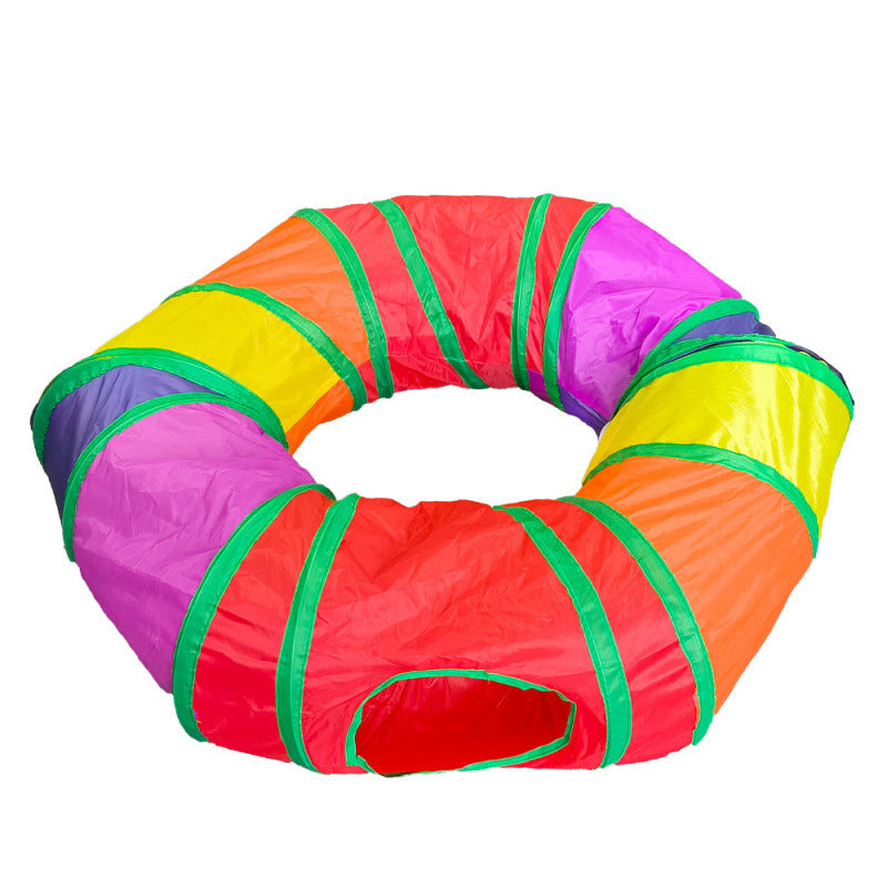 Modular Rainbow Cat Tunnel System — Foldable Interactive Play Tubes | Multiple Configurations | EM Pet Products