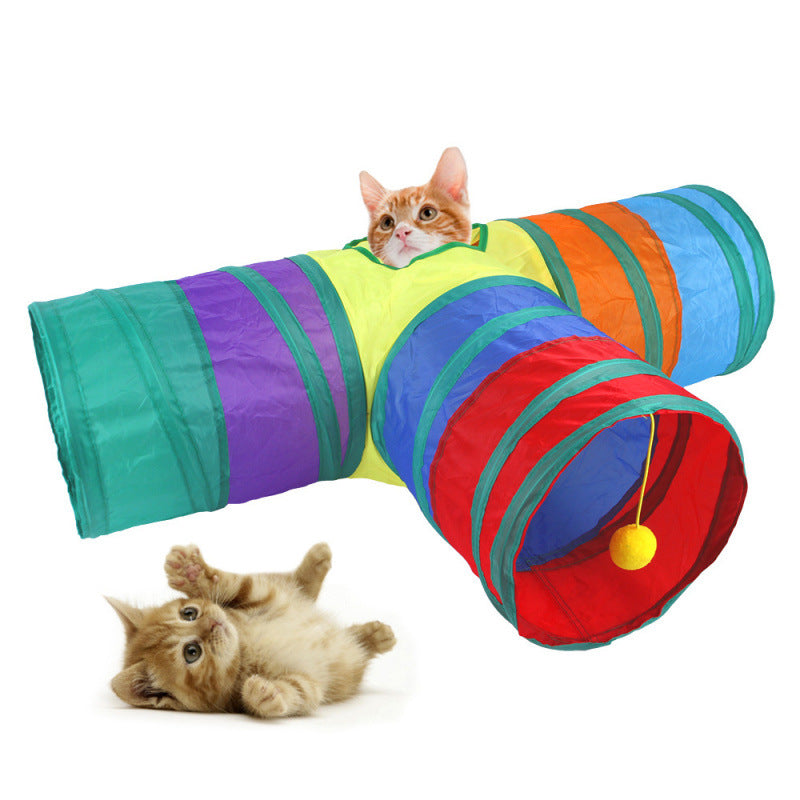 Modular Rainbow Cat Tunnel System — Foldable Interactive Play Tubes | Multiple Configurations | EM Pet Products