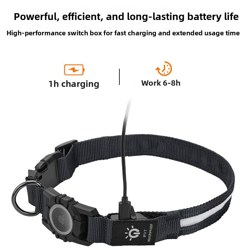 LED Glowing Pet Collar — IP67 Waterproof, USB Rechargeable, AirTag Compatible, Sizes S–L