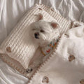 Pet Dog Bed 3-Piece Set — Pillow, Mat & Blanket, Washable Cover, Bear Design, Sizes S & M
