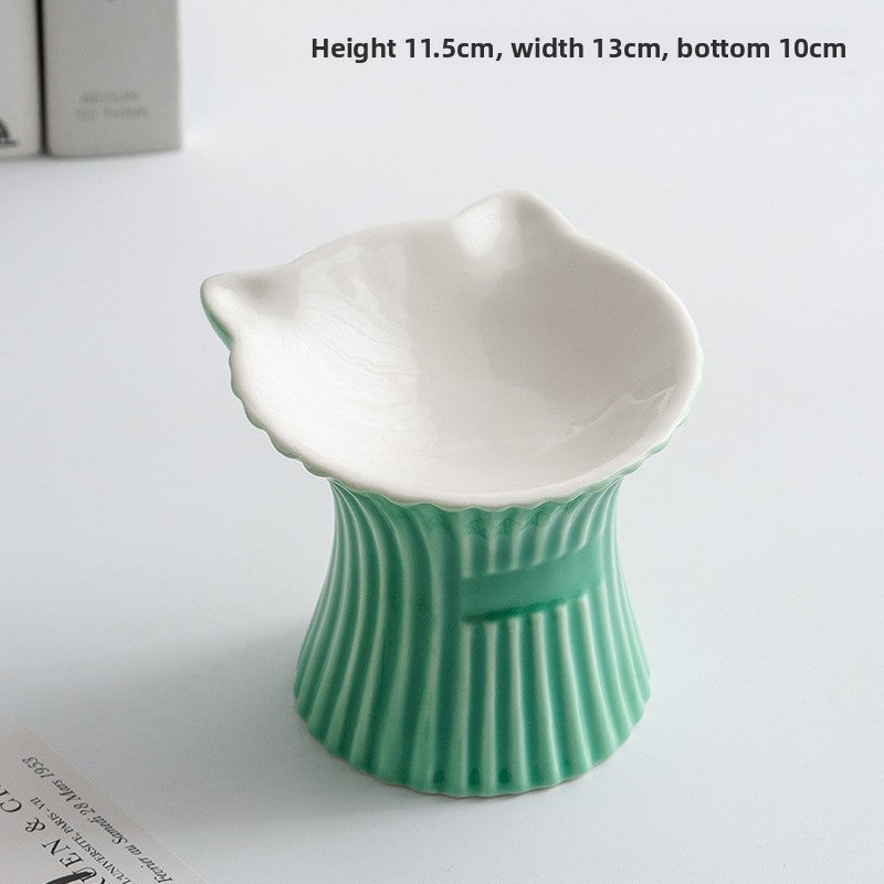 Elevated Ceramic Pet Bowl — Cat-Ear High-Foot Design for Cats & Small Dogs, 7 Styles