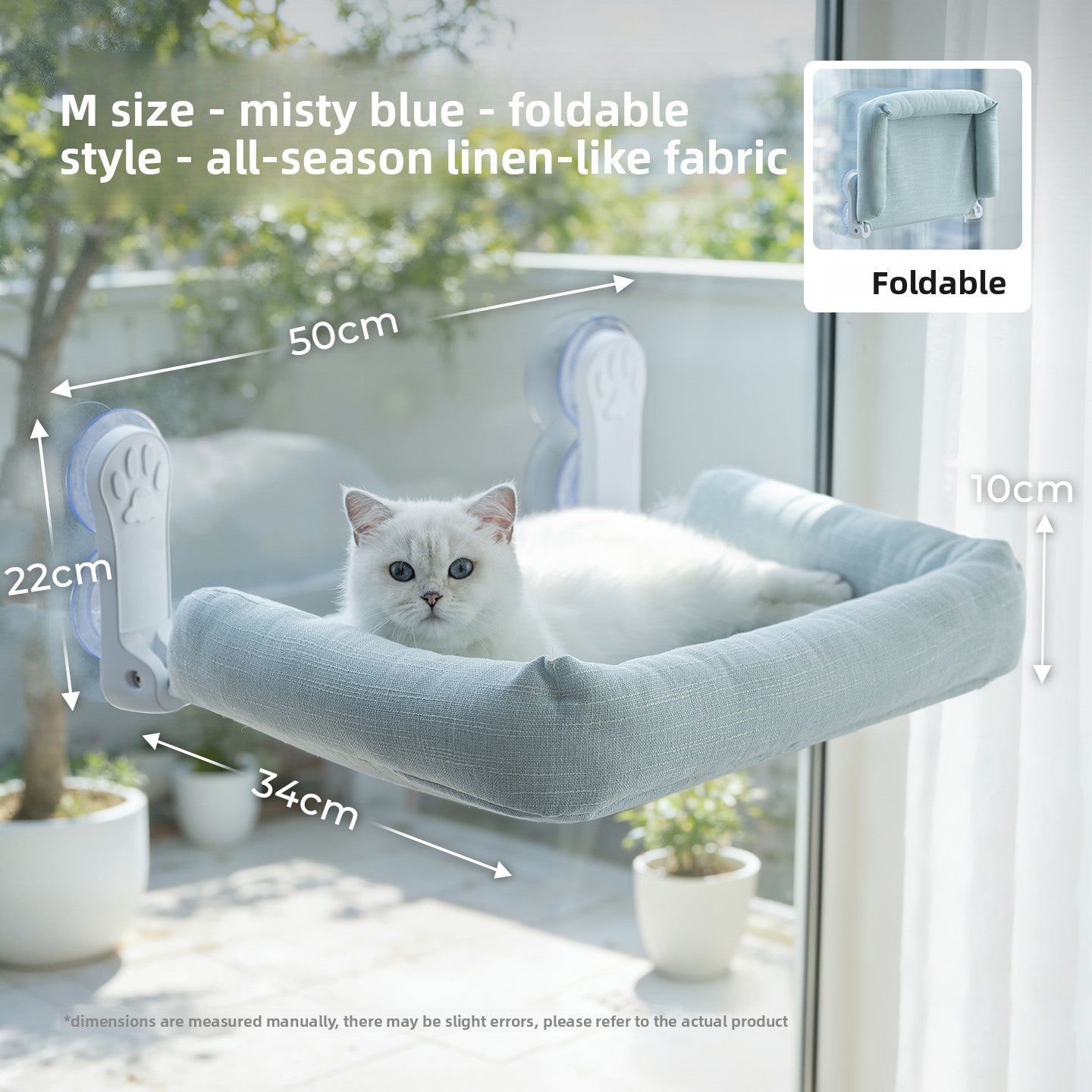 Foldable Cat Window Hammock — Suction Cup Mount, Washable, 15kg Capacity, Sizes M & L