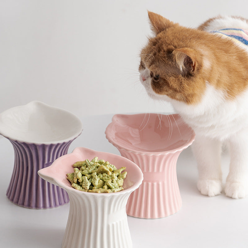 Elevated Ceramic Pet Bowl — Cat-Ear High-Foot Design for Cats & Small Dogs, 7 Styles