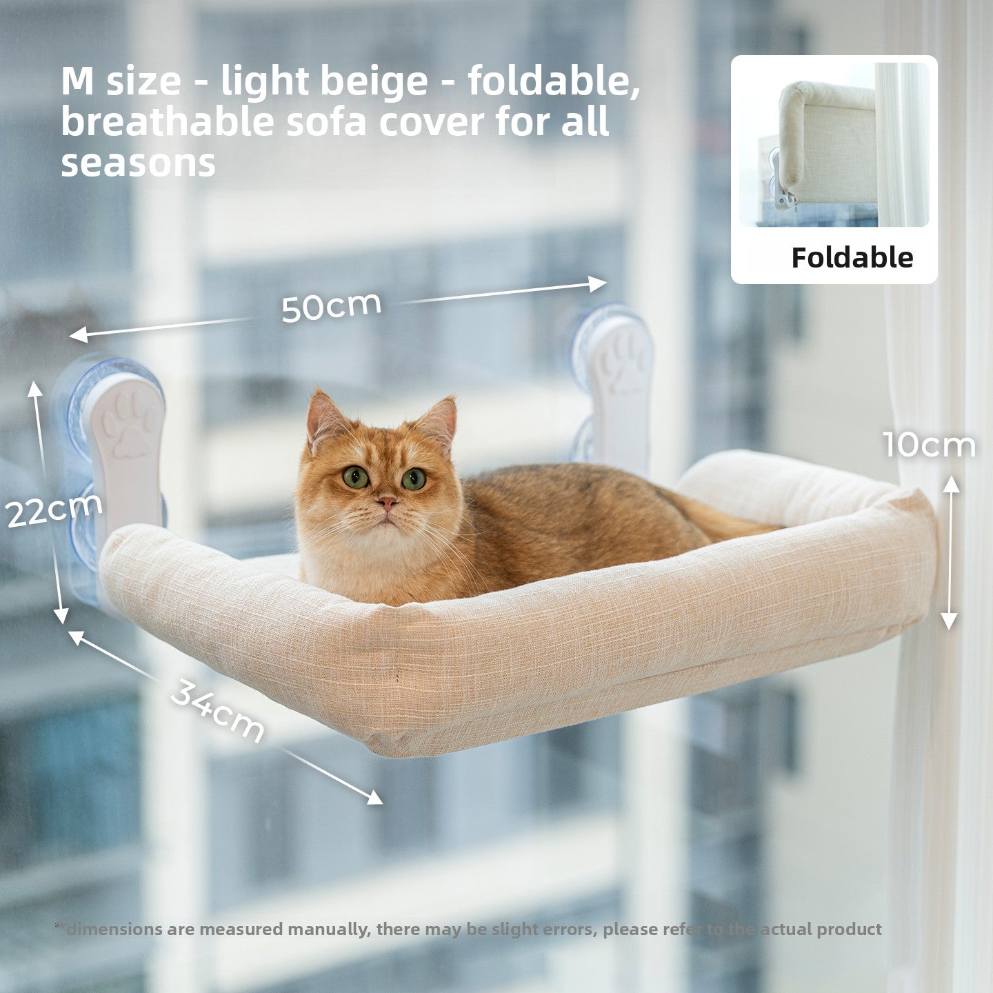 Foldable Cat Window Hammock — Suction Cup Mount, Washable, 15kg Capacity, Sizes M & L