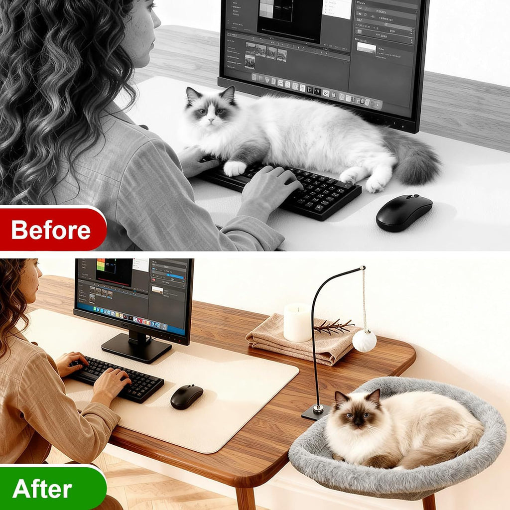 Foldable Cat Hammock with Toy Rack — Desktop & Hanging Styles, Soft Cloth, Gray