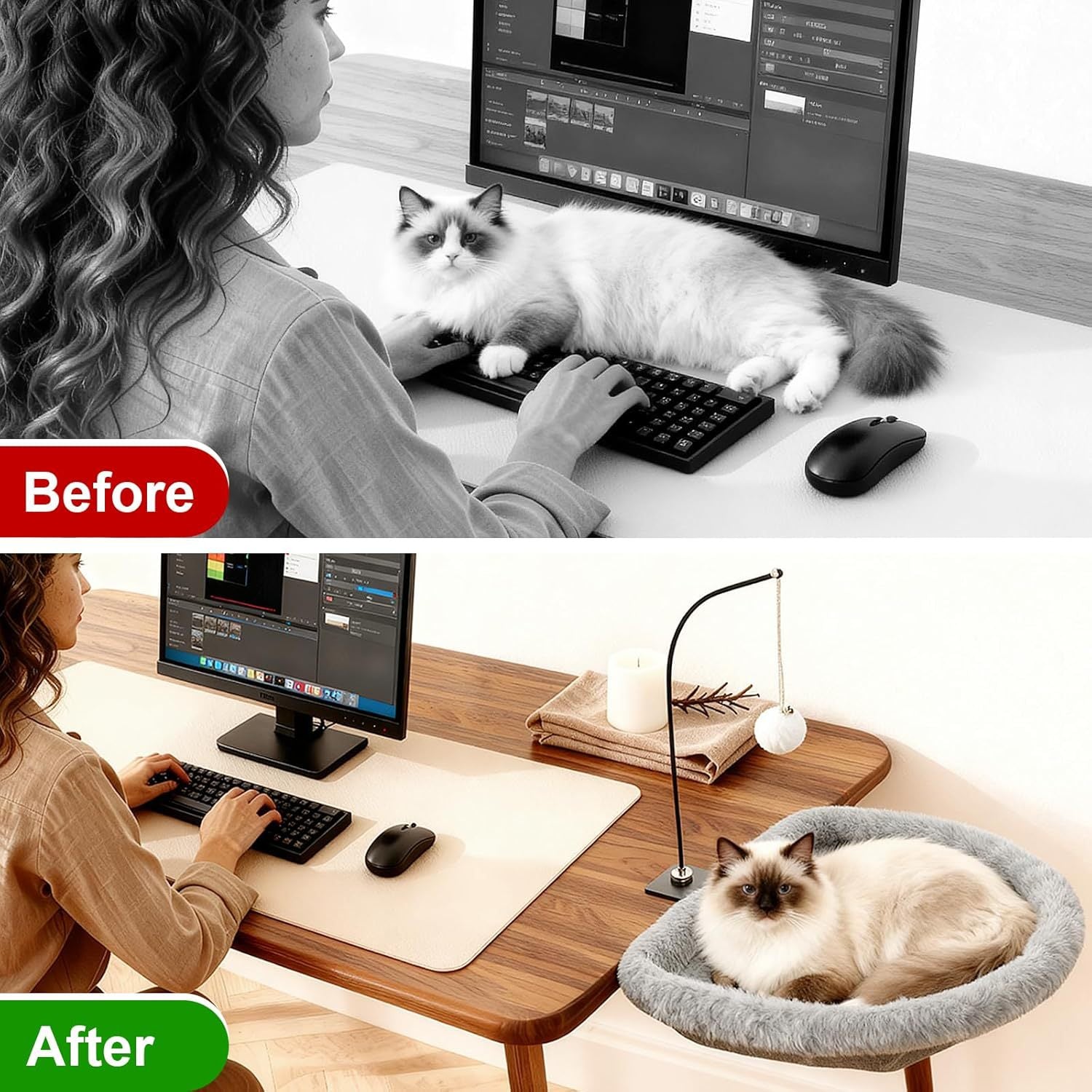 Foldable Cat Hammock with Toy Rack — Desktop & Hanging Styles, Soft Cloth, Gray