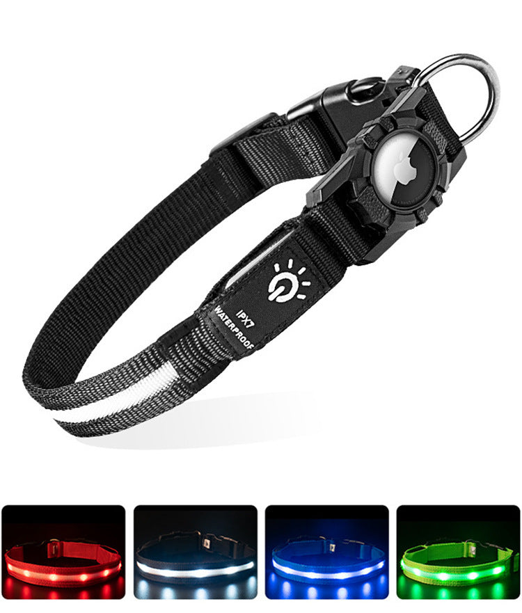LED Glowing Pet Collar — IP67 Waterproof, USB Rechargeable, AirTag Compatible, Sizes S–L