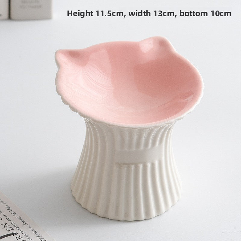 Elevated Ceramic Pet Bowl — Cat-Ear High-Foot Design for Cats & Small Dogs, 7 Styles