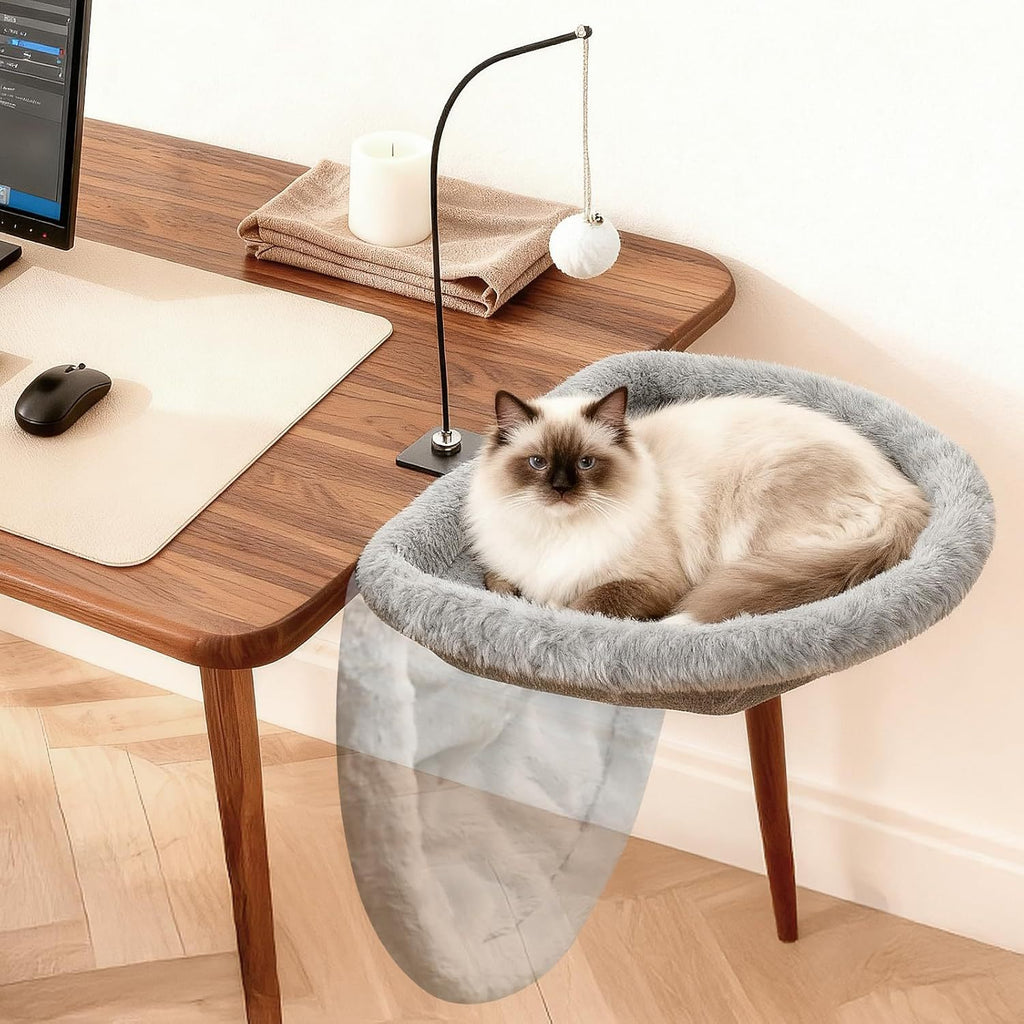 Foldable Cat Hammock with Toy Rack — Desktop & Hanging Styles, Soft Cloth, Gray