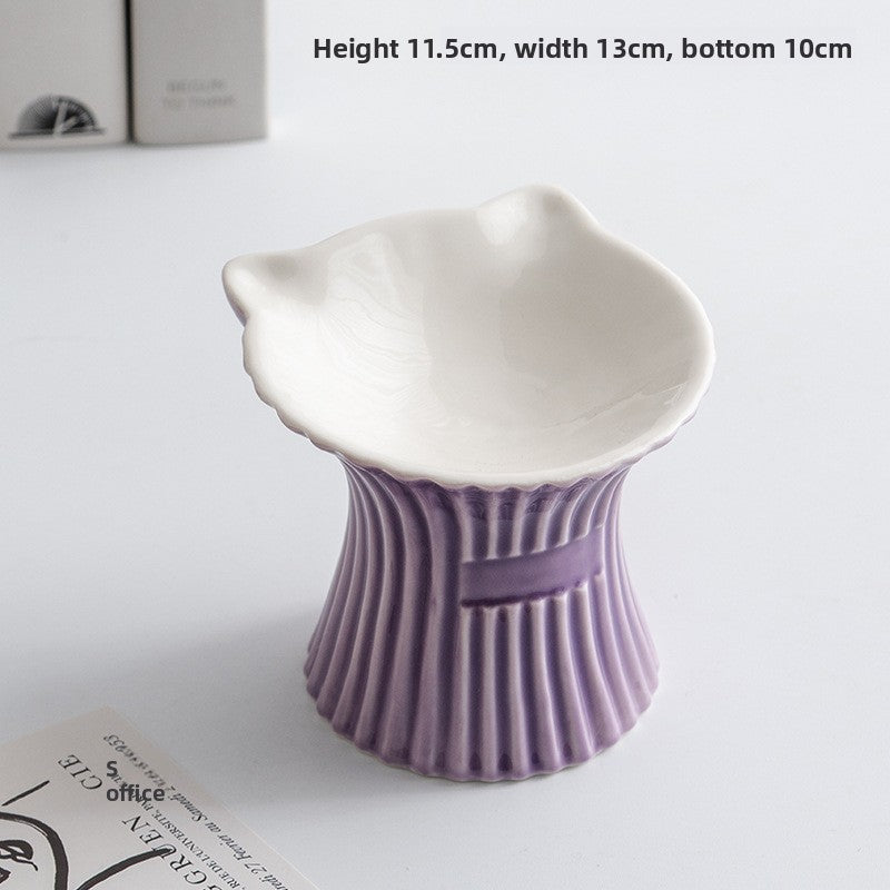 Elevated Ceramic Pet Bowl — Cat-Ear High-Foot Design for Cats & Small Dogs, 7 Styles