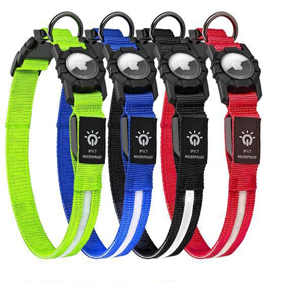 LED Glowing Pet Collar — IP67 Waterproof, USB Rechargeable, AirTag Compatible, Sizes S–L