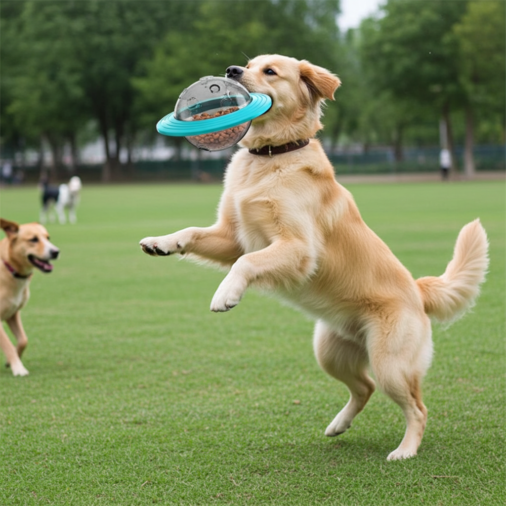 3-in-1 Dog Flying Disc & Slow Feeder Toy — Food Dispensing, Anti-Bite, Blue or Yellow
